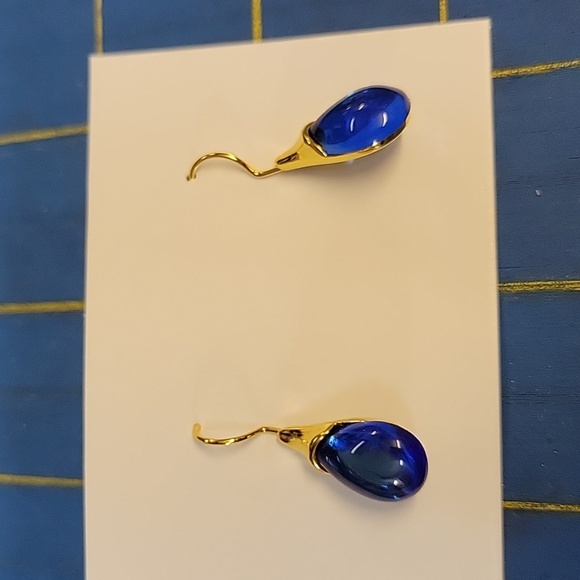 Felt's Fun Finds Jewelry - Gold Tone Teardrop Earrings - Blue